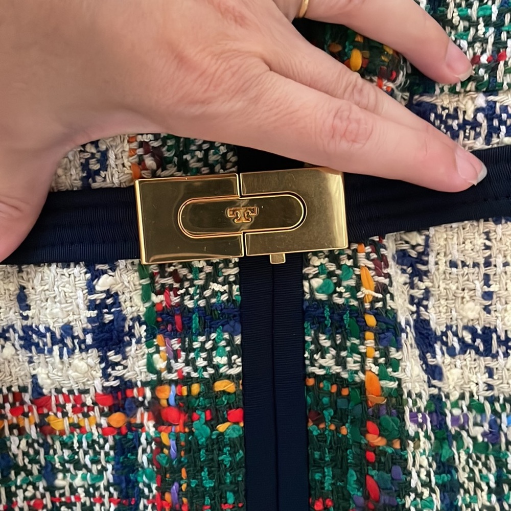 Tory Burch Green, Navy and Cream Tweed Mini Dress - Picture 4 of 4